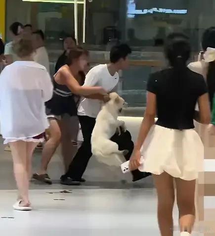 太解气？7月17日，长沙一商场内一女子带狗逛商场，没拴绳，狗突然窜出来吓到了旁边