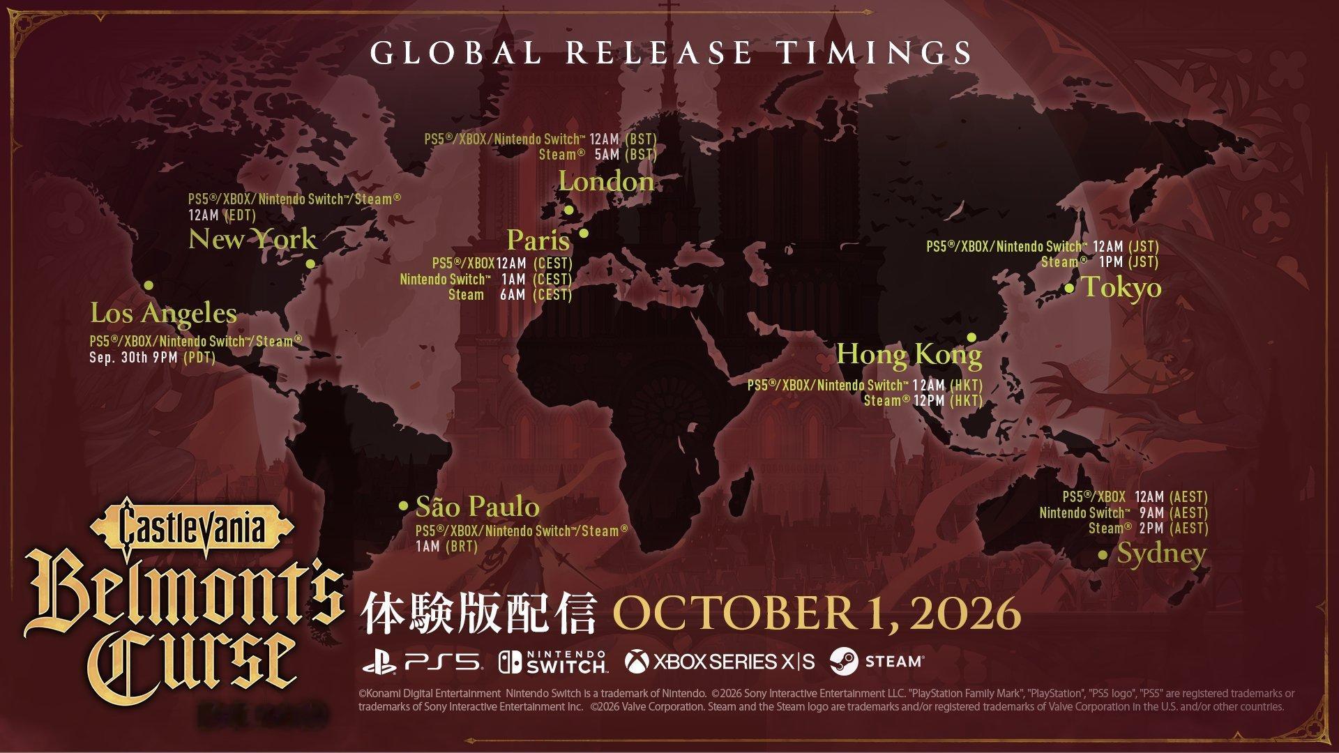 KONAMI新作《恶魔城：贝尔蒙特的诅咒》试玩版将于10月1日上线Sw