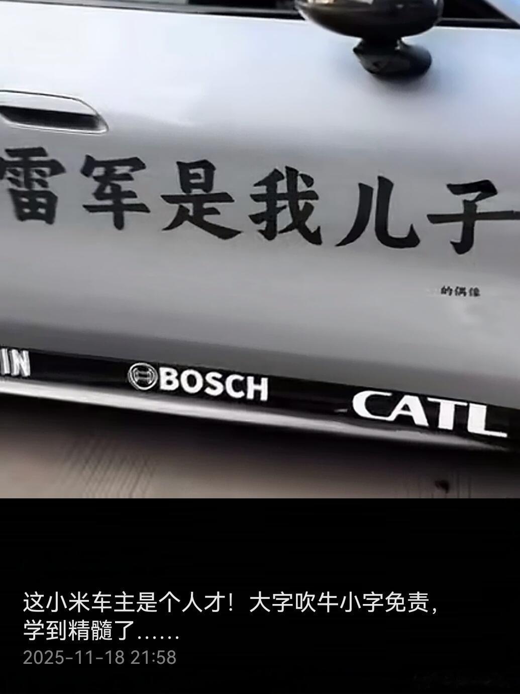 这个小米车主真是个人才，大字去吹牛，小字来免责！雷军是我儿子的偶像！果然是学习到