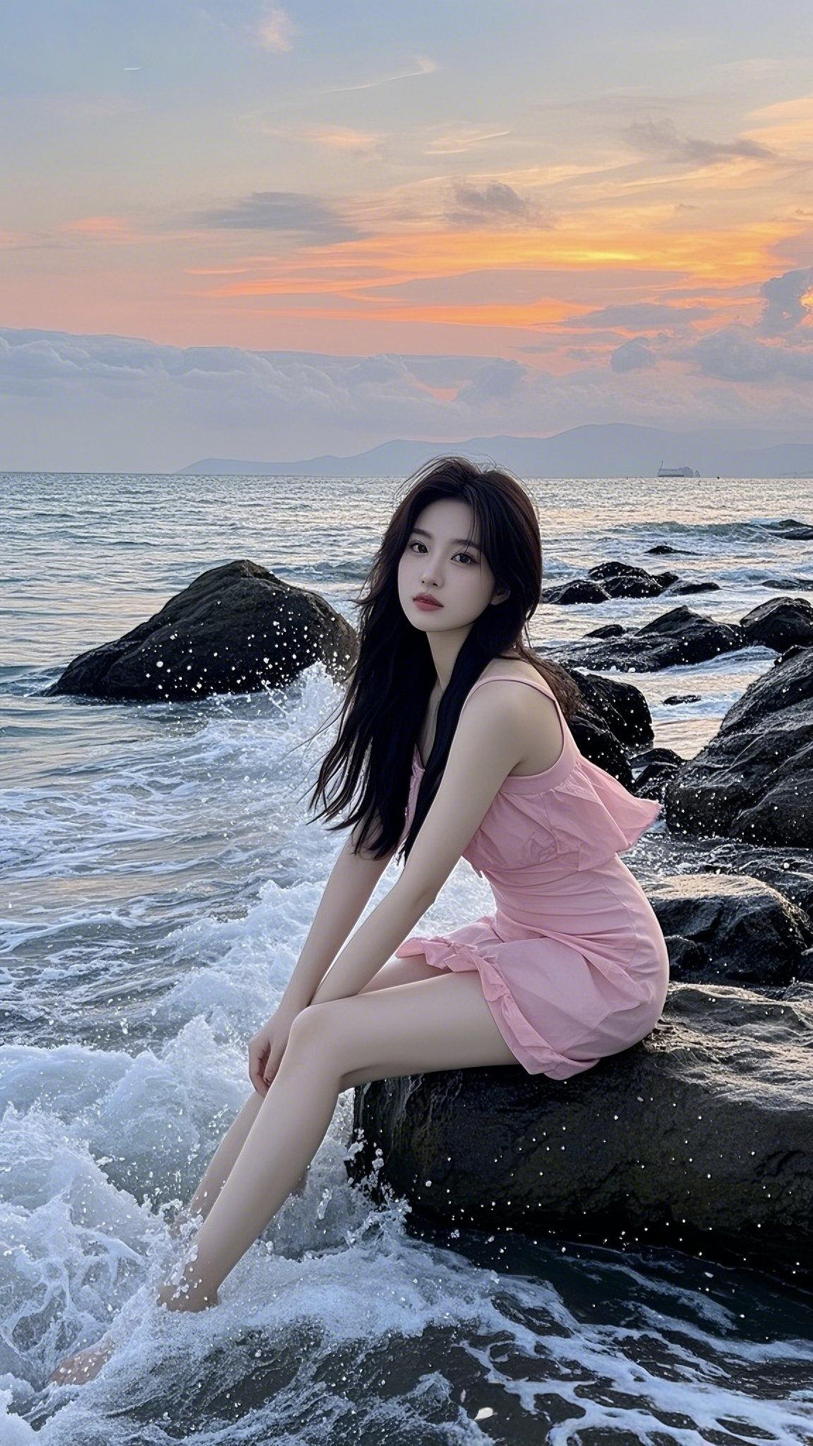 海浪与美女。海边美女照海边游玩美女美女沙滩风景美女海边风景海边沙滩美女