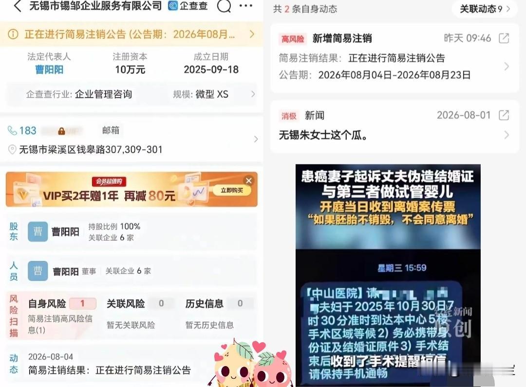 动作蛮快的，已经在开始注销公司了，朱女士真的要抓紧时间收集证据了，曹某阳和丈
