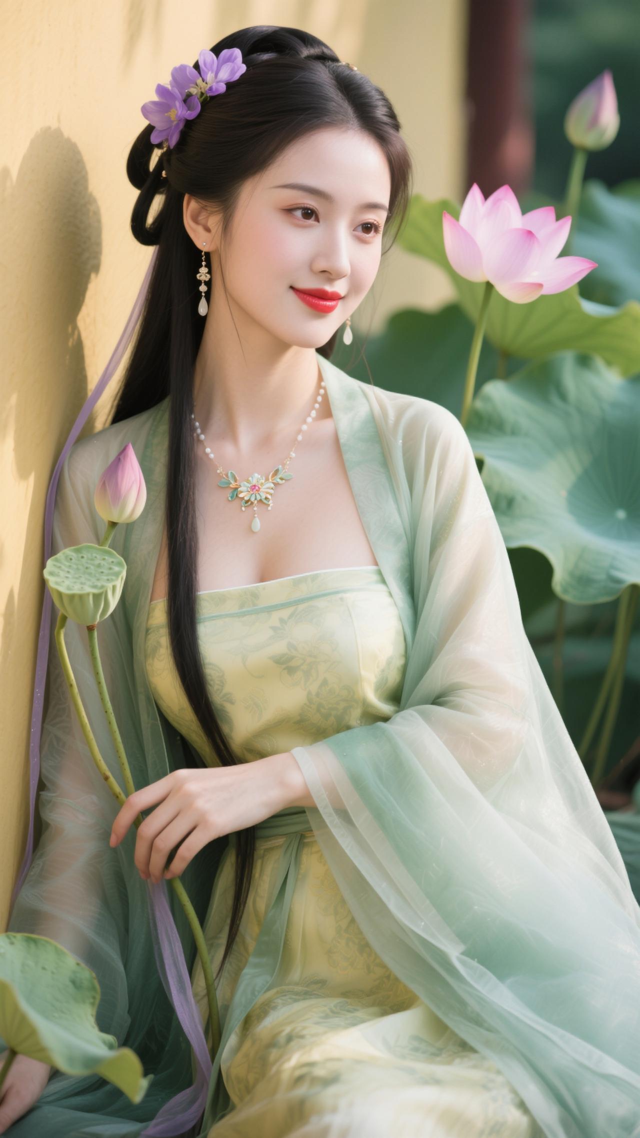 半依墙影对莲横，晴光满袖盈。汉服写真原创古风计划国风古韵清纯甜美古装《