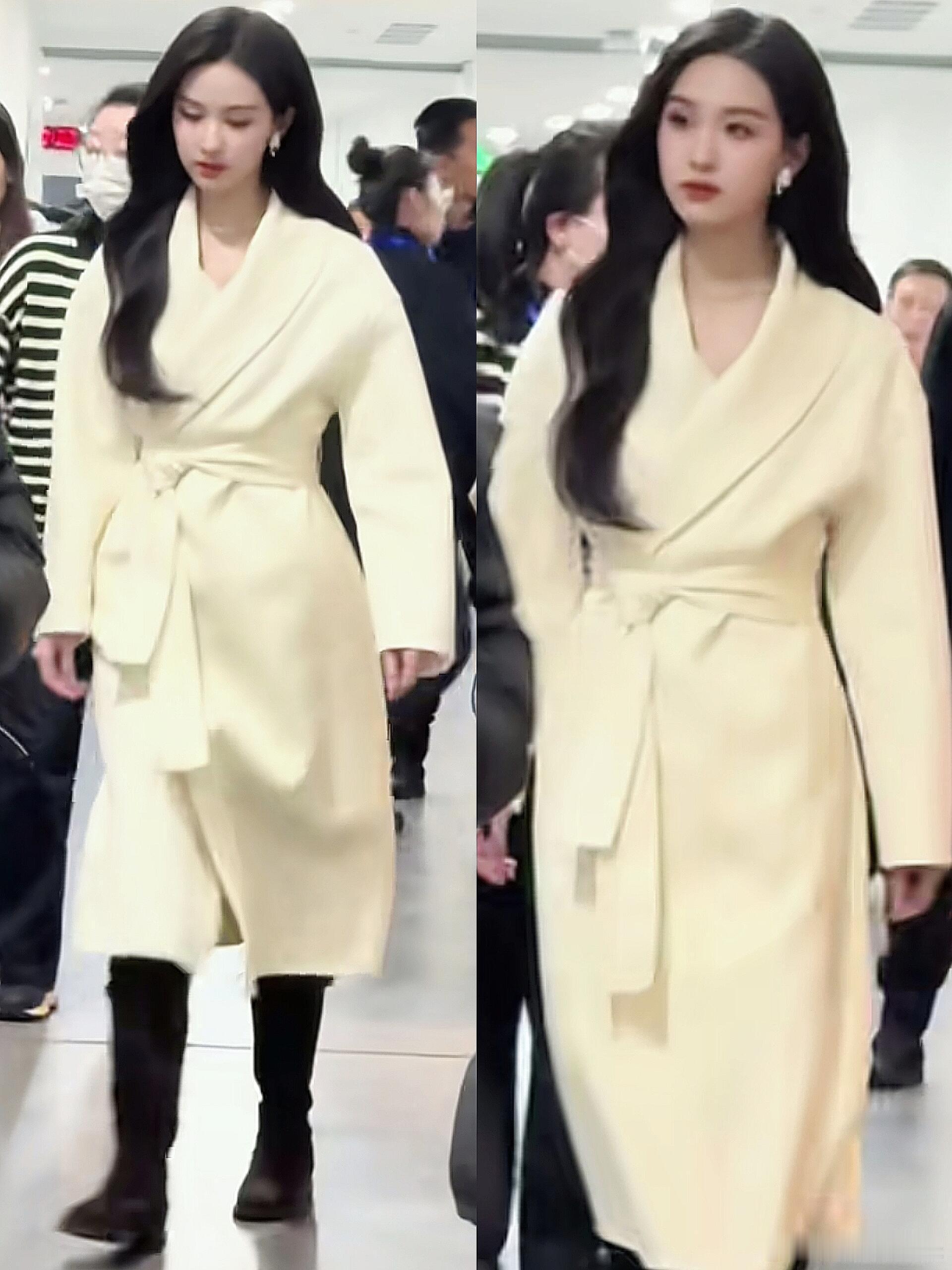 陈都灵央视跨年路透陈都灵白月光大衣完全白月光级别的