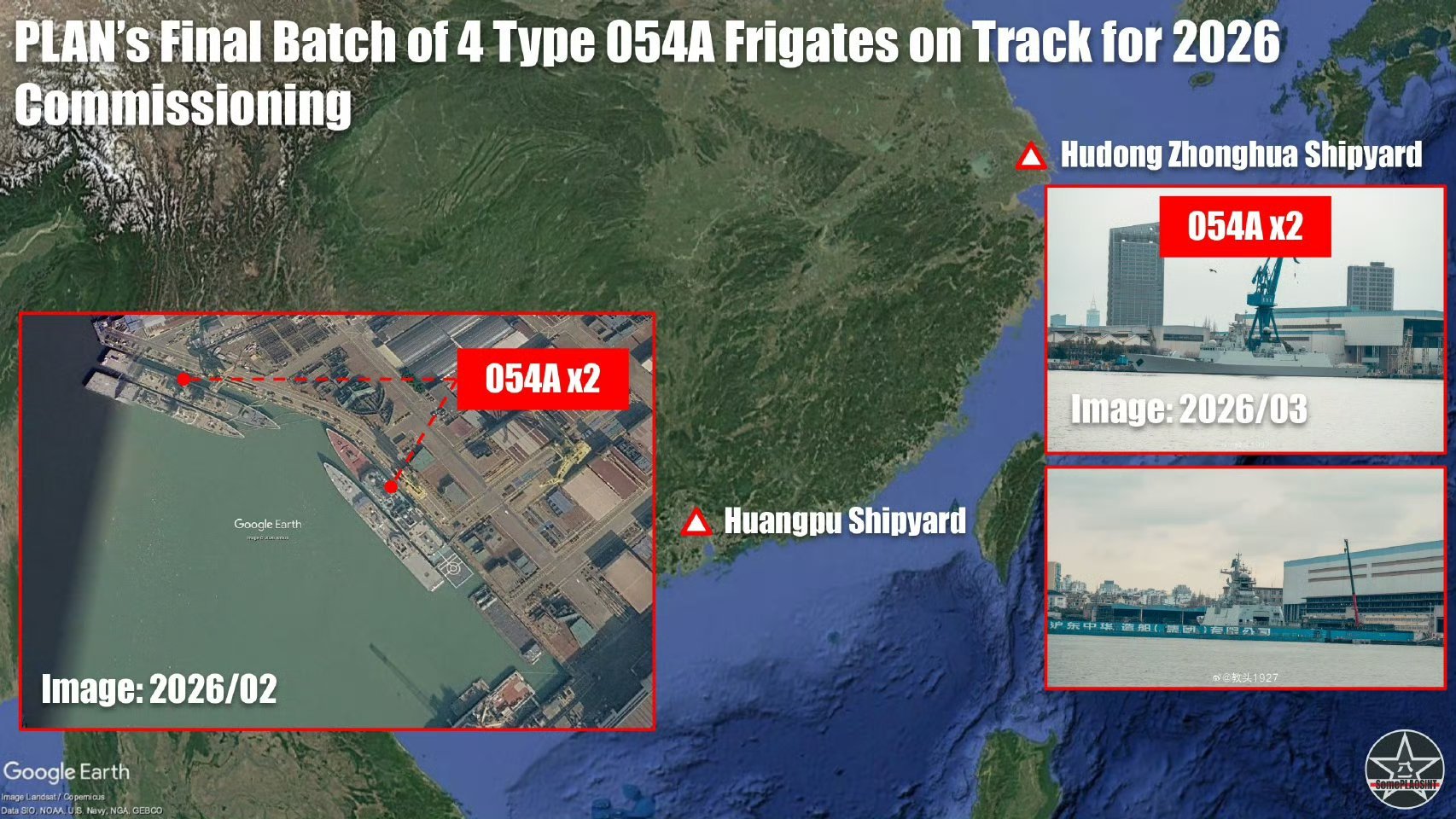 最后一批4艘054A护卫舰即将服役。054A总共50艘即将全部建成服役，054