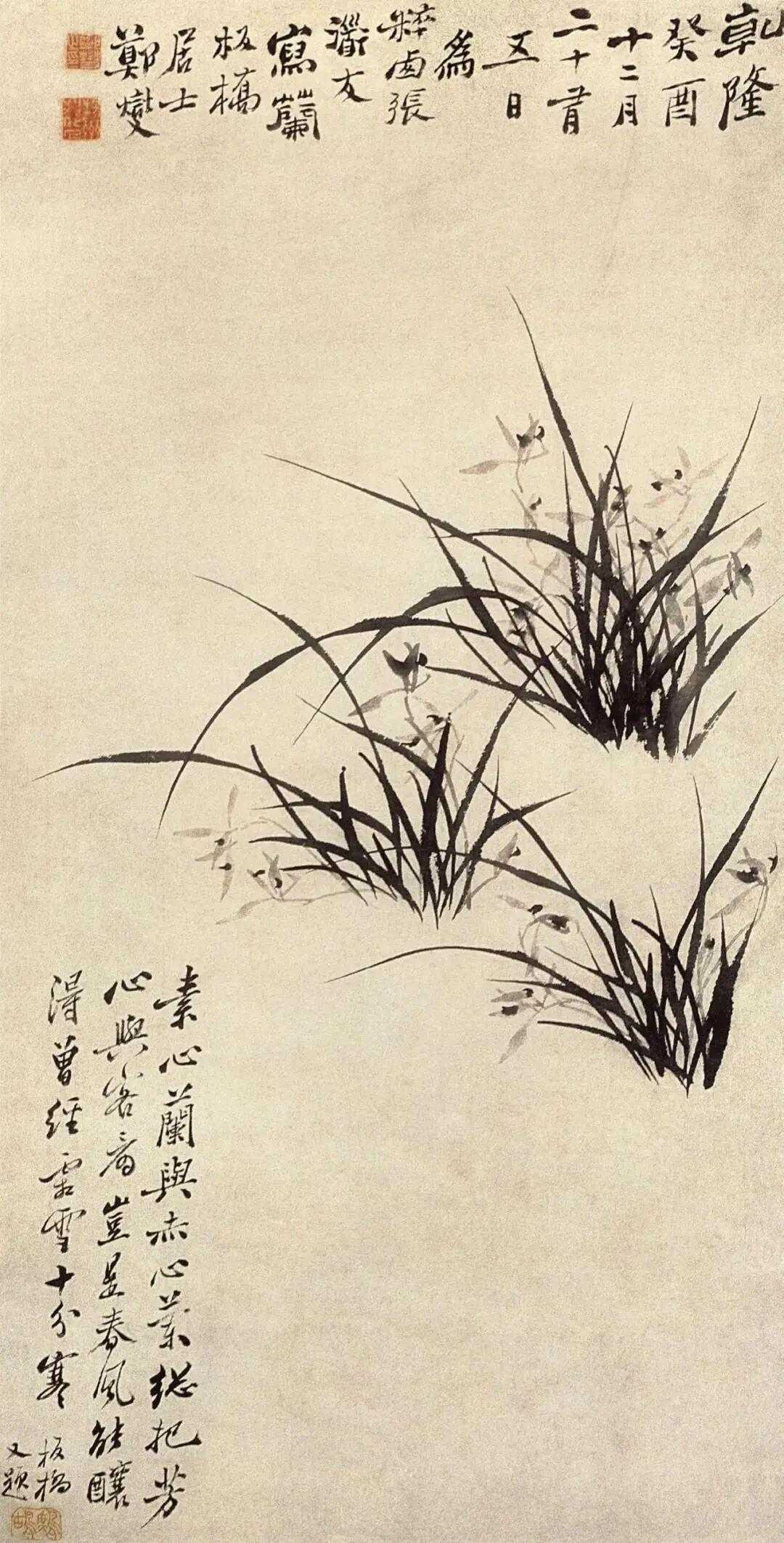 郑板桥善画兰、竹、石。在他的画里，你常常可以看到书法的笔法，正如他画的兰花“兰叶
