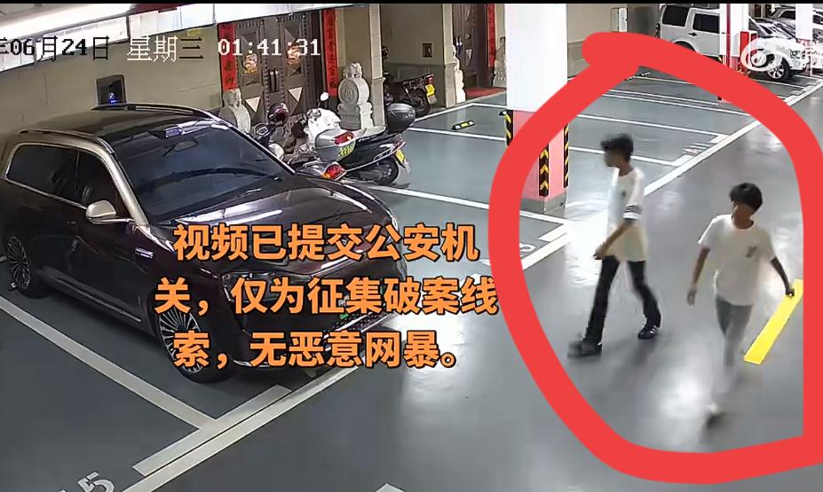 小区地下停车场一某界M9被两精神小伙拉车门盗窃，车门竟然都不锁的吗？两精神小