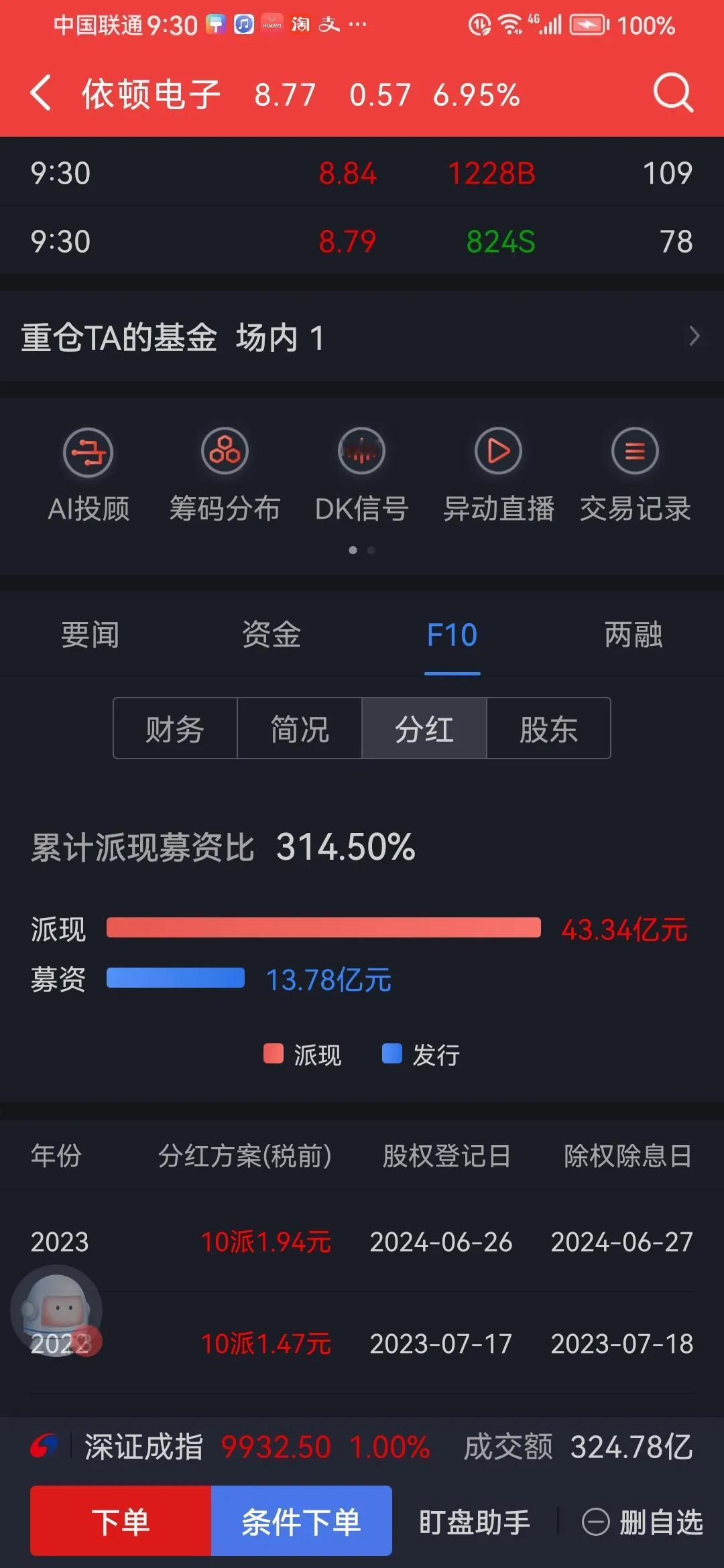 依顿电子（603328）派现募资比高达314.50%广东依顿电子科技股份有限公