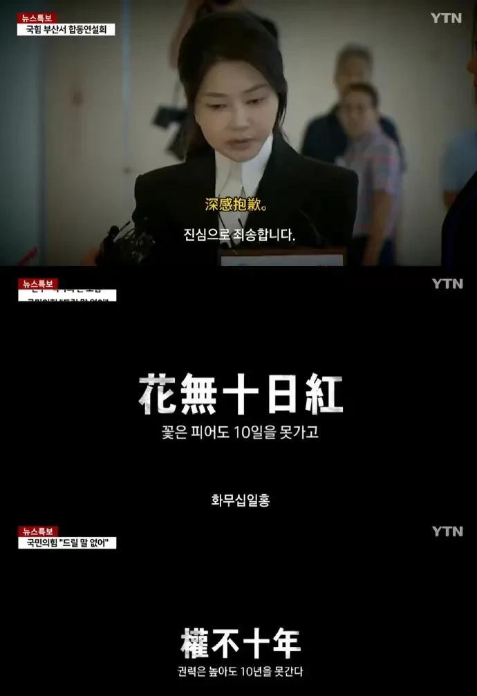 你还别说，韩国人的唐诗学的很是溜啊！你看她一句“花无十日红”说尽了这段时间发生