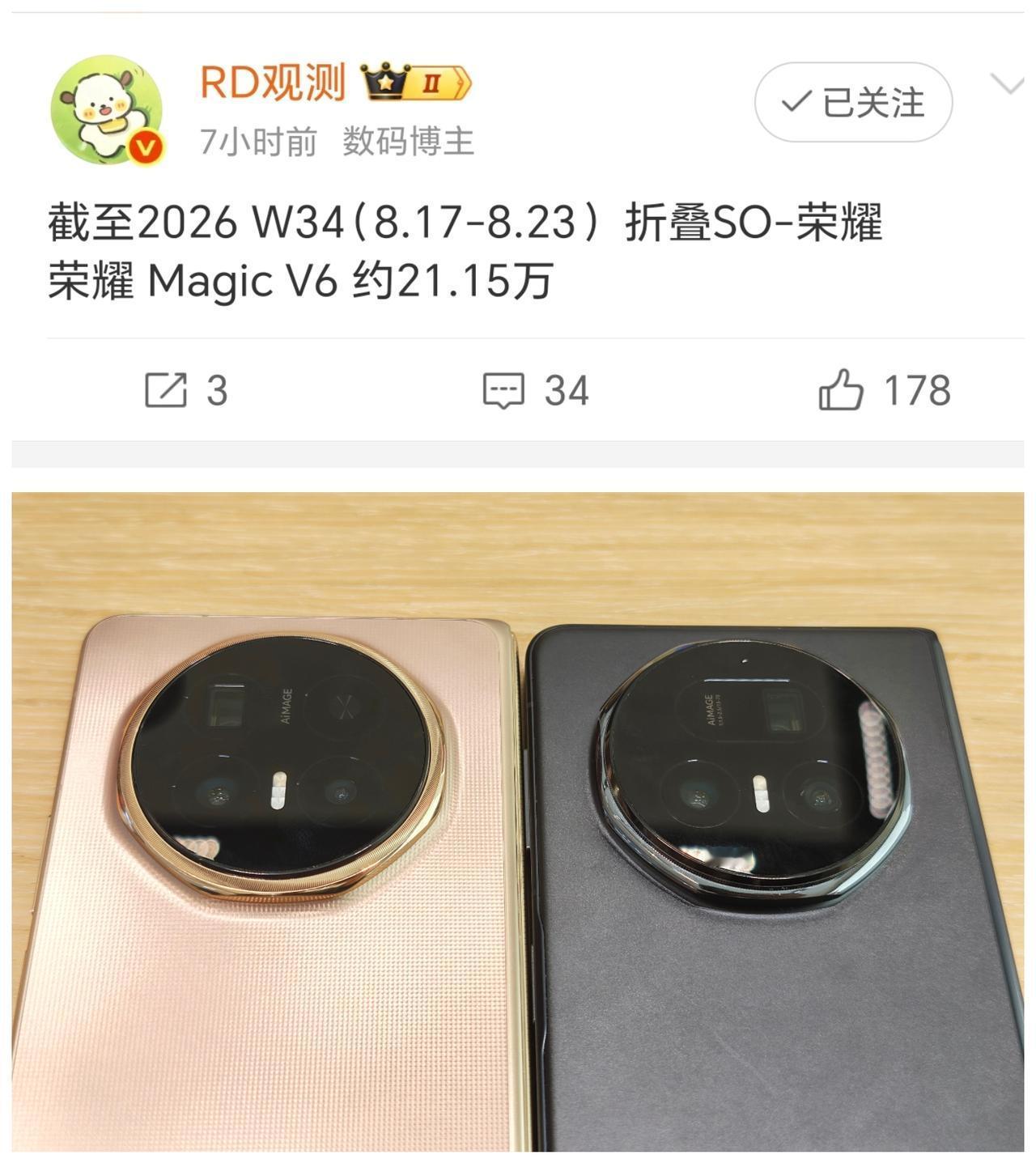 荣耀MagicV6这销量，算是给国产安卓大折叠争了口气。刚看了眼最新数据，
