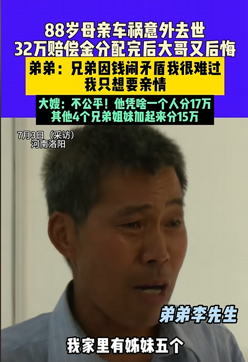 88岁老母车祸离世，32万赔偿金引爆亲情大战：养娘时躲猫猫，分钱时全到场！