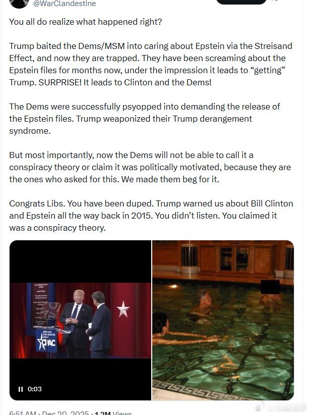 大家都意识到发生了什么，对吧？特朗普通过斯特雷桑德效应诱导民左党人和主流媒体关注