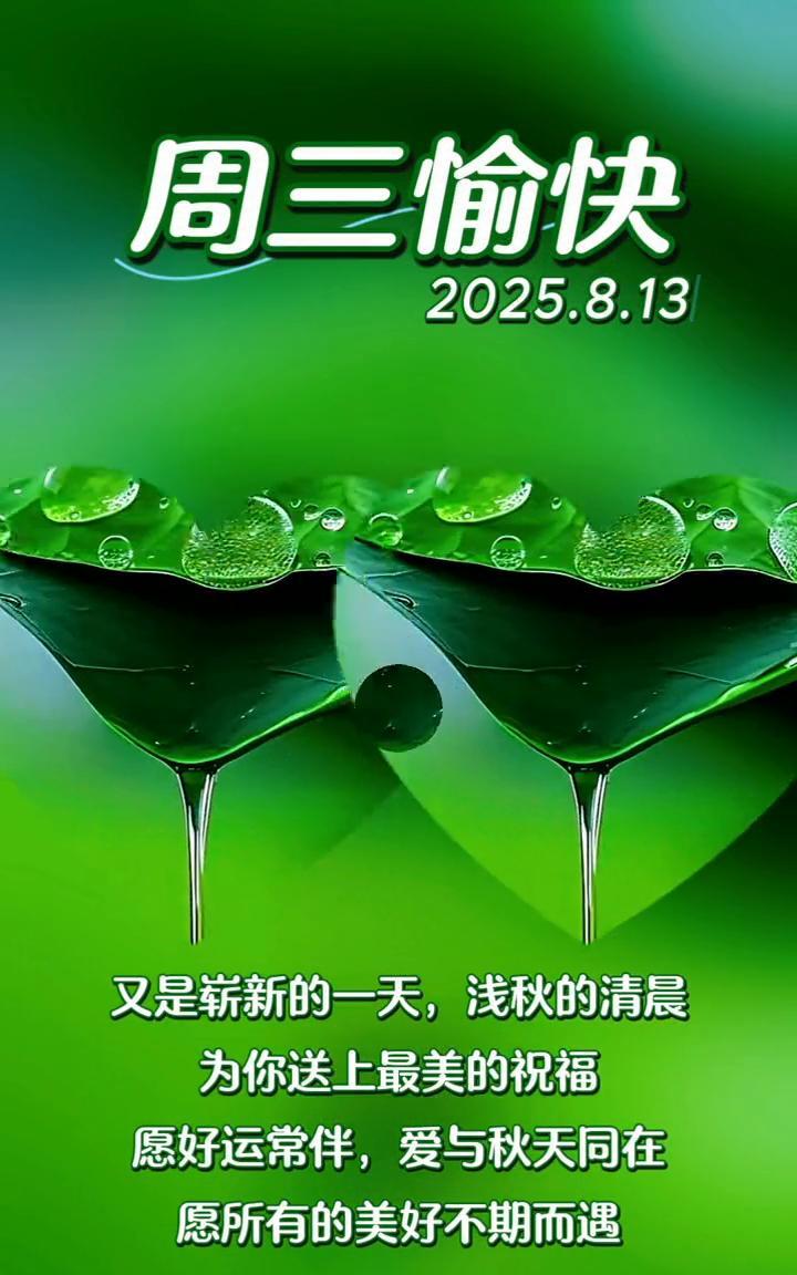 周三愉快，2025.8.13。又是崭新的一天，浅秋的清晨，为你送上最美的祝福。