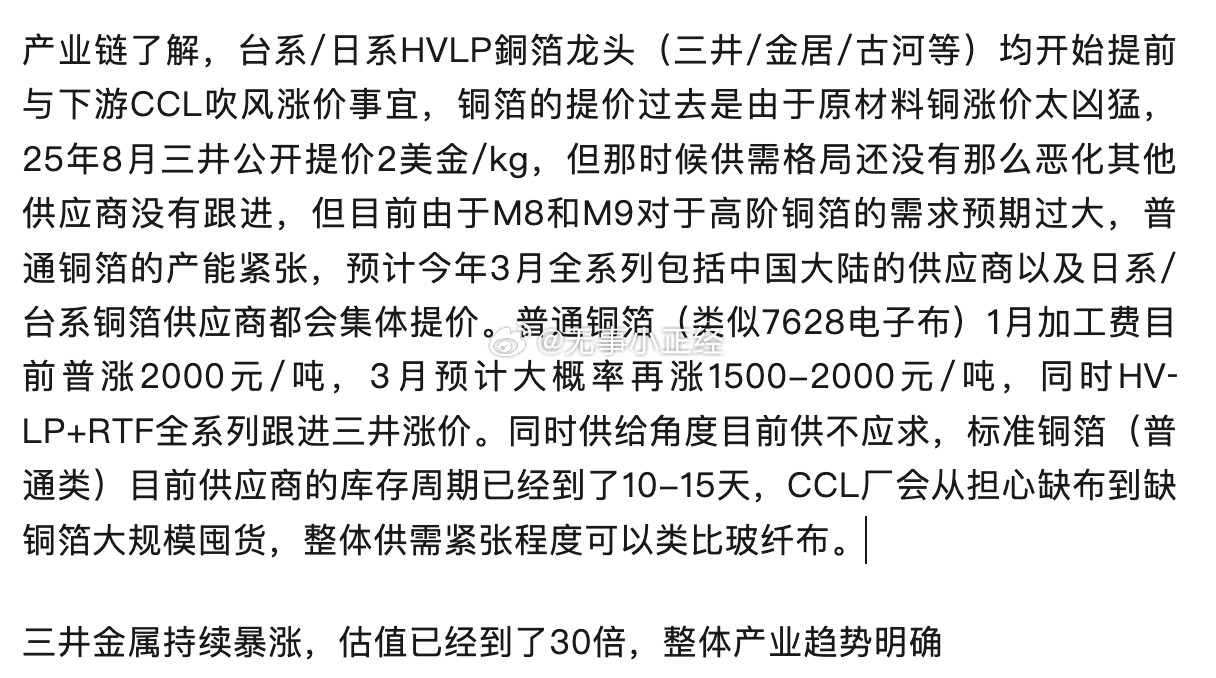 下一个类玻纤布的涨价的品种→→铜箔 