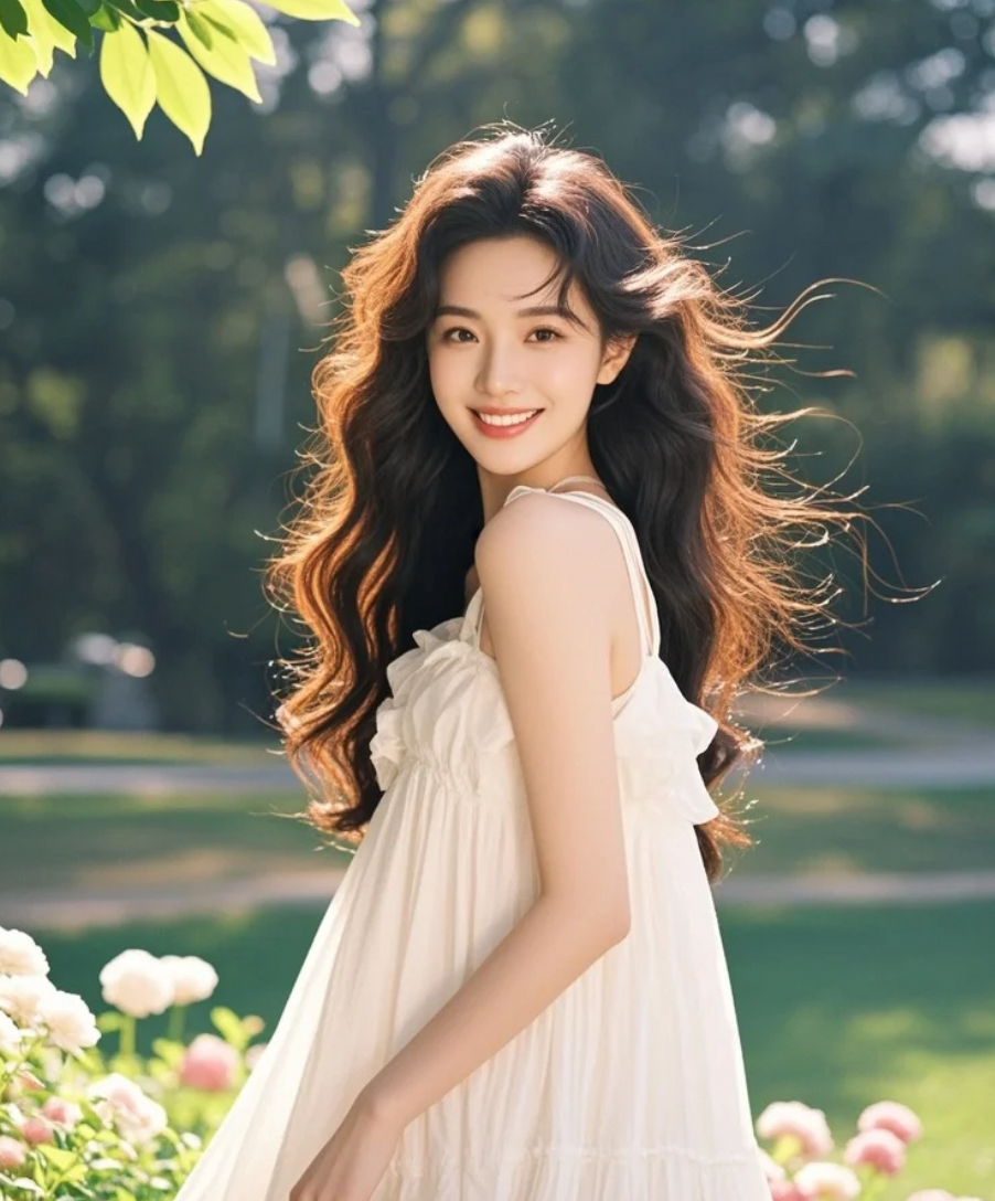 青春的气息扑面而来，长发女孩的笑容明媚如初夏