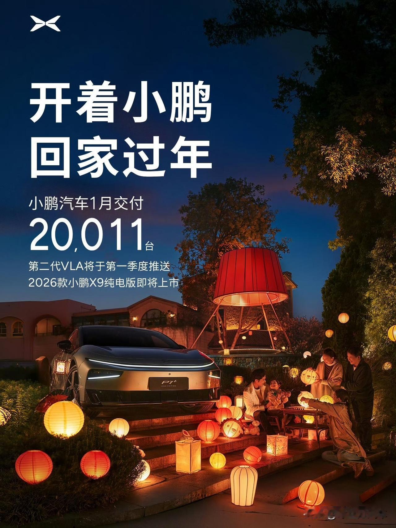 已成增程MPV领导者！小鹏汽车2026年1月共交付新车20,011台1月，小