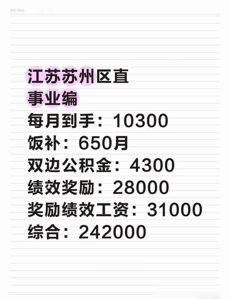 苏州事业编江苏苏州区直事业编每月到手：10300饭补：650作为在苏州区直事