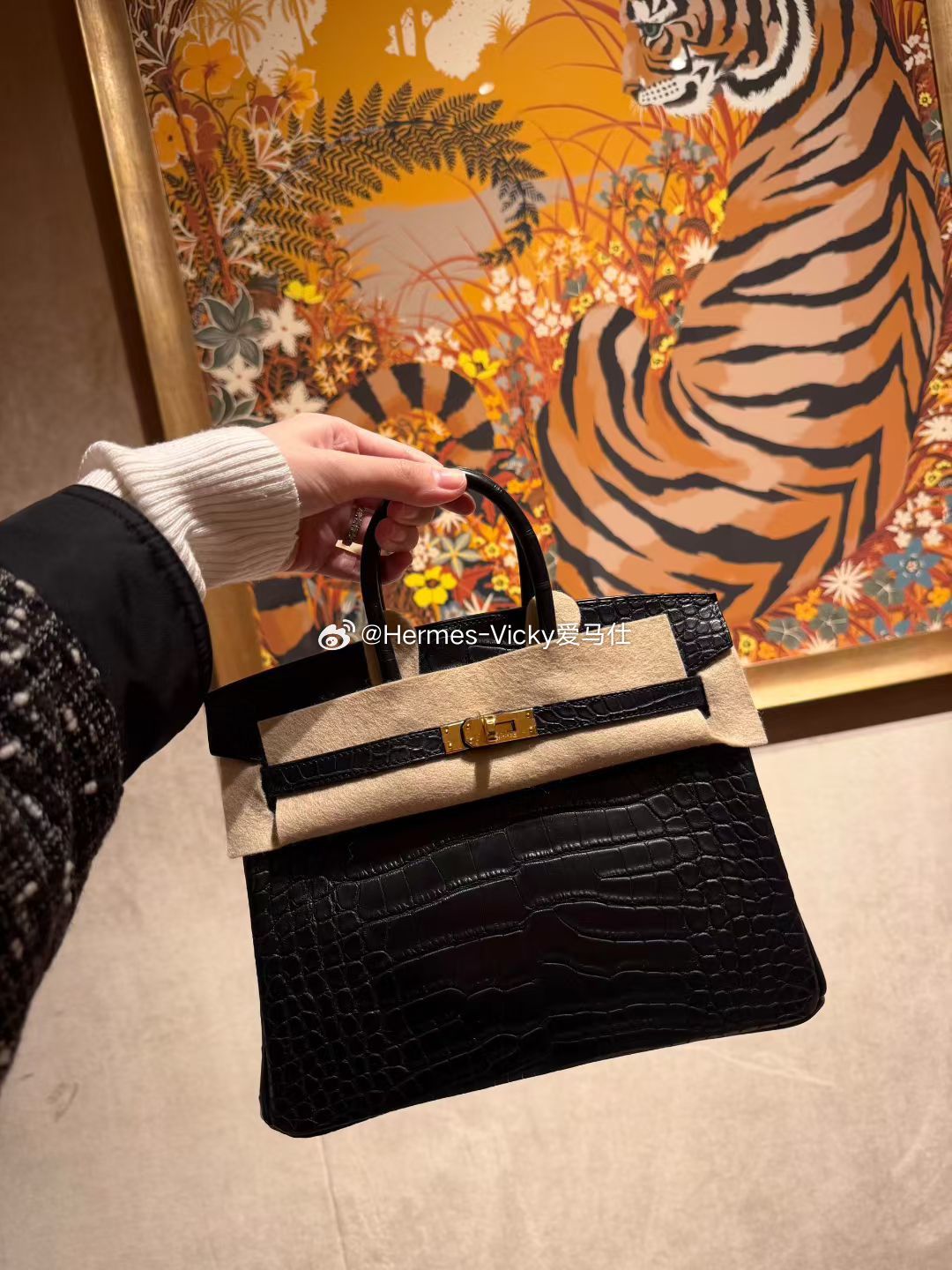Birkin25黑金雾面鳄鱼
