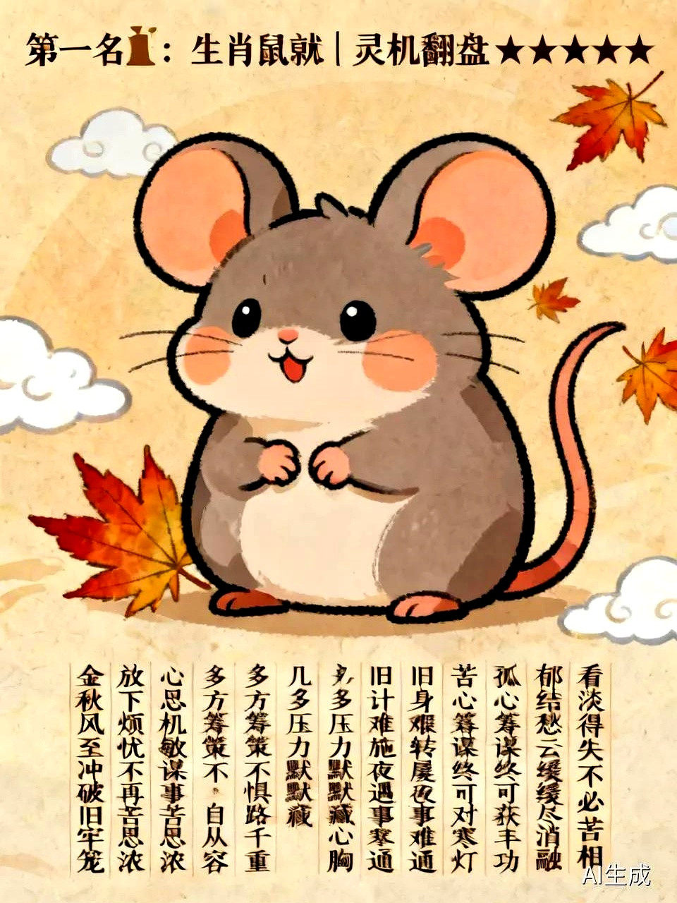 第一名🥇：生肖鼠🐭时来运转★★★★★刷到这种运势顺口溜，估计不少属鼠的朋友嘴角都要泛起苦笑了。过