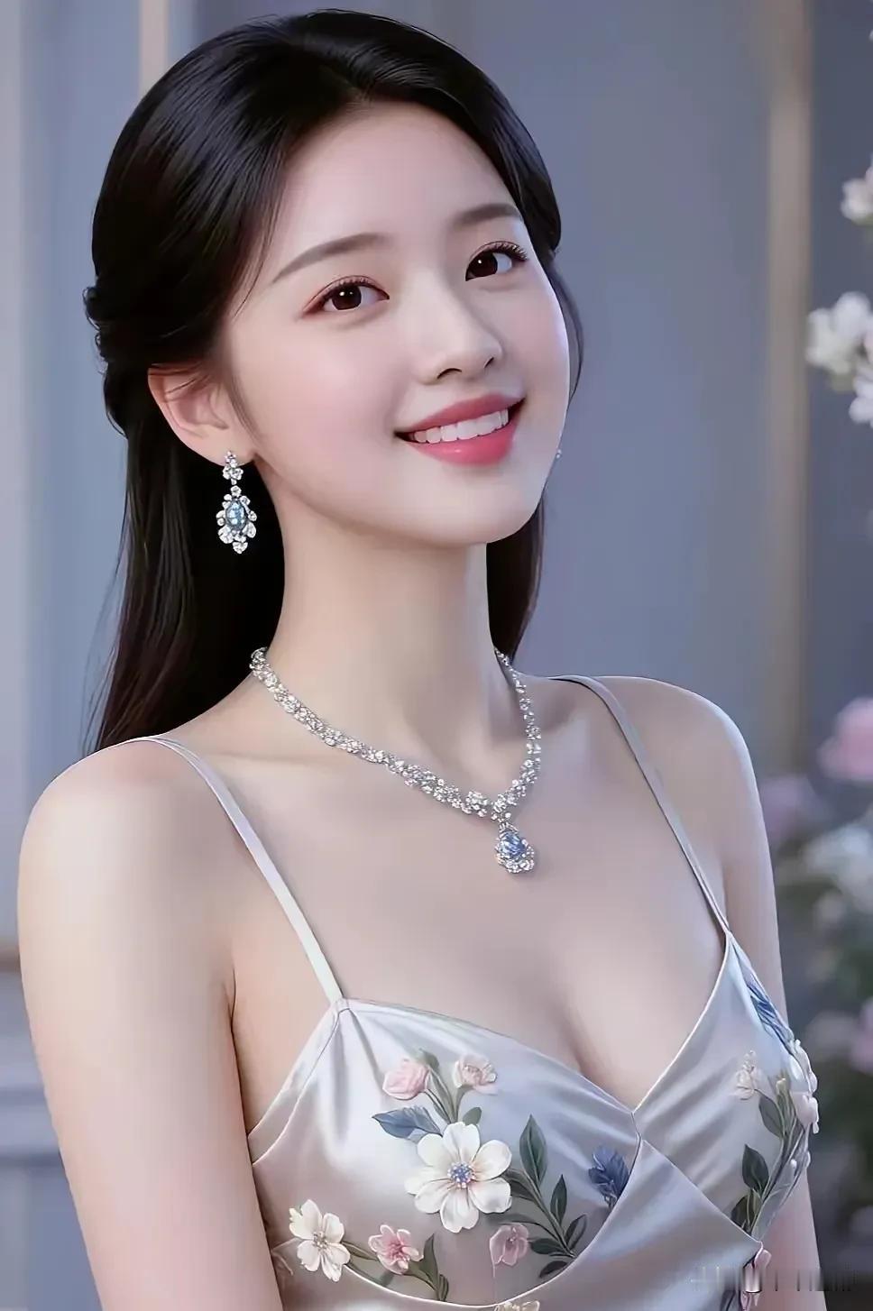 缎面花裙衬着钻饰，笑意揉进眉眼，是温柔又精致的优雅感💎高级感缎面长裙高级感