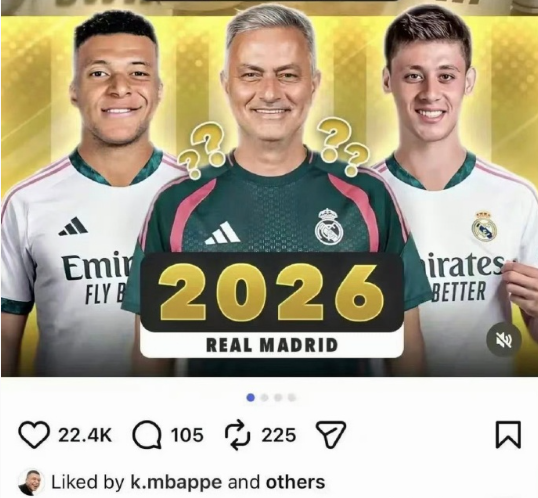 4月22日，皇马核心姆巴佩在Instagram点赞了外媒Score90发布的“穆