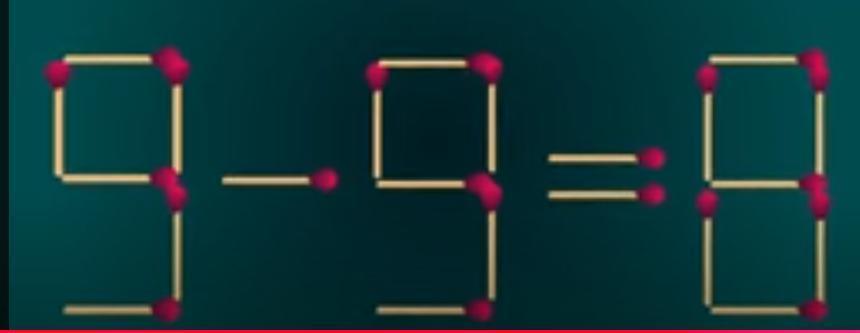 “9-9=8”不成立，仅移1根火柴**，让等式合理。快打破常规，让等式