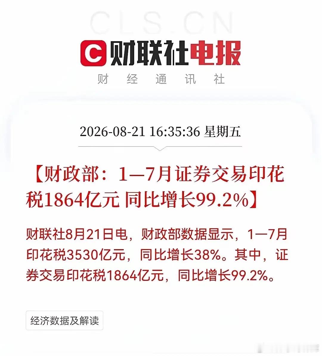 大家看到没有，说证券行业不赚钱，那都是假的，你看一下嘛，证券印花税同比增长99%