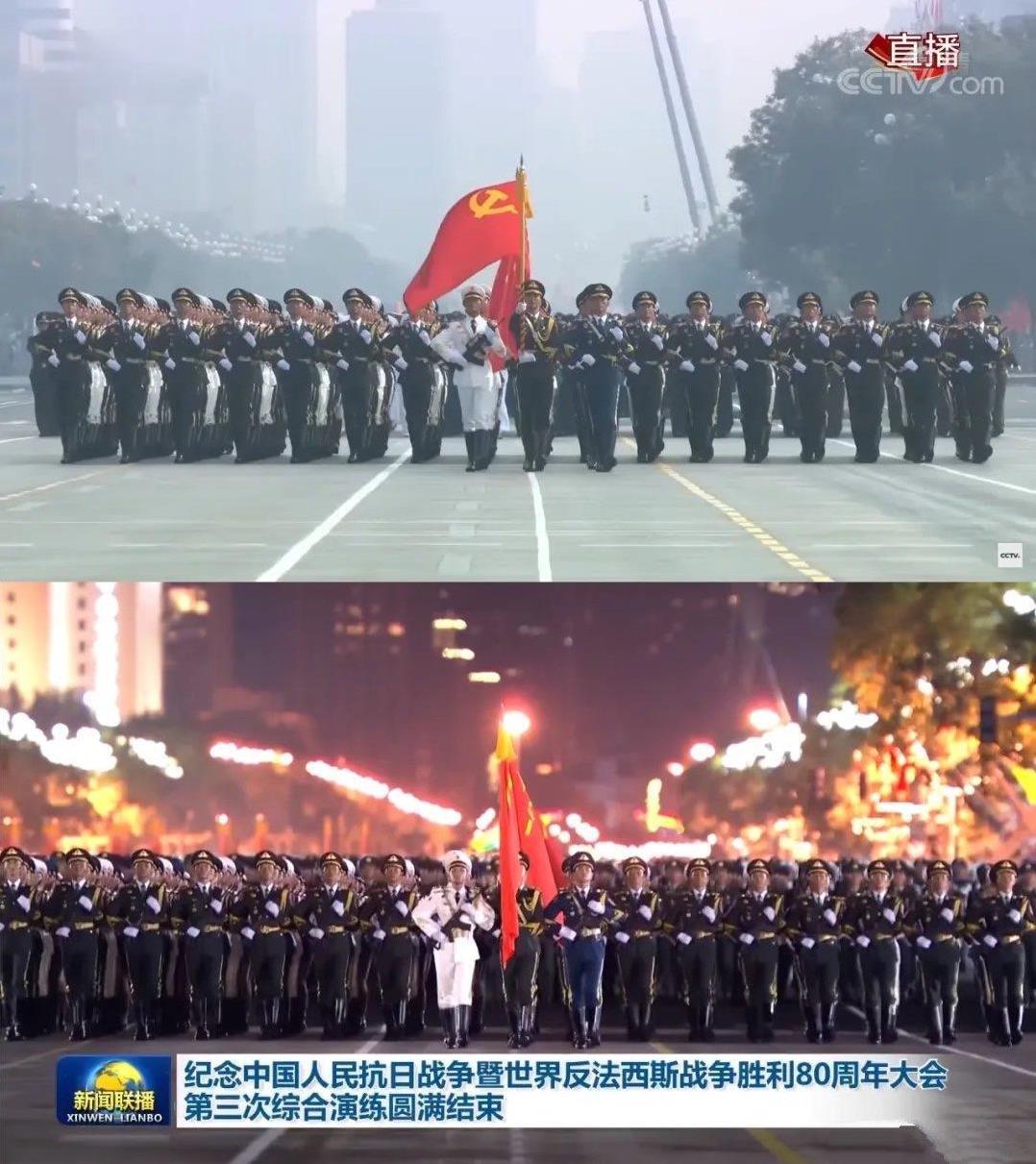 同角度镜头，白天与晚上阅兵对比！不比不知道，有夜色加持就是不一样，我更倾向晚阅