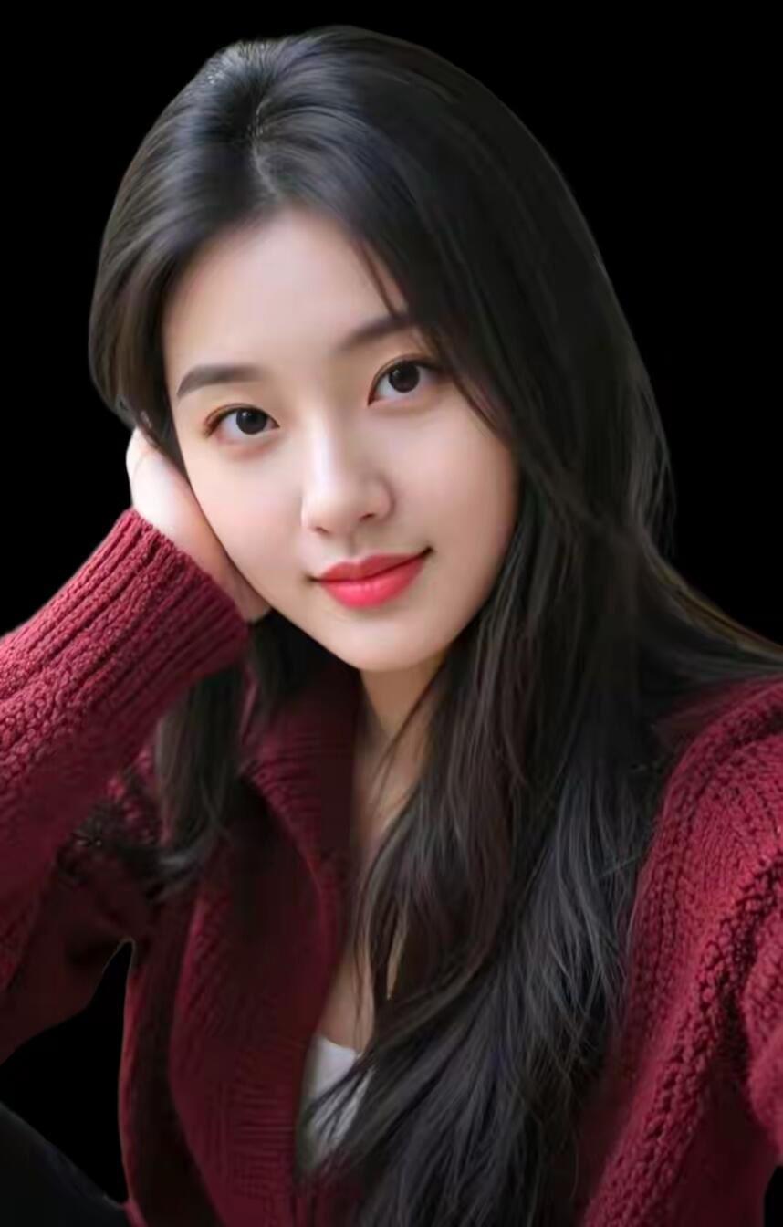 温柔甜美的少女，红衣搭配，微笑动人