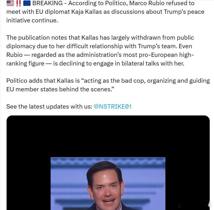 据Politico报道，随着关于特朗普和平倡议的讨论持续进行，马可·鲁比奥拒