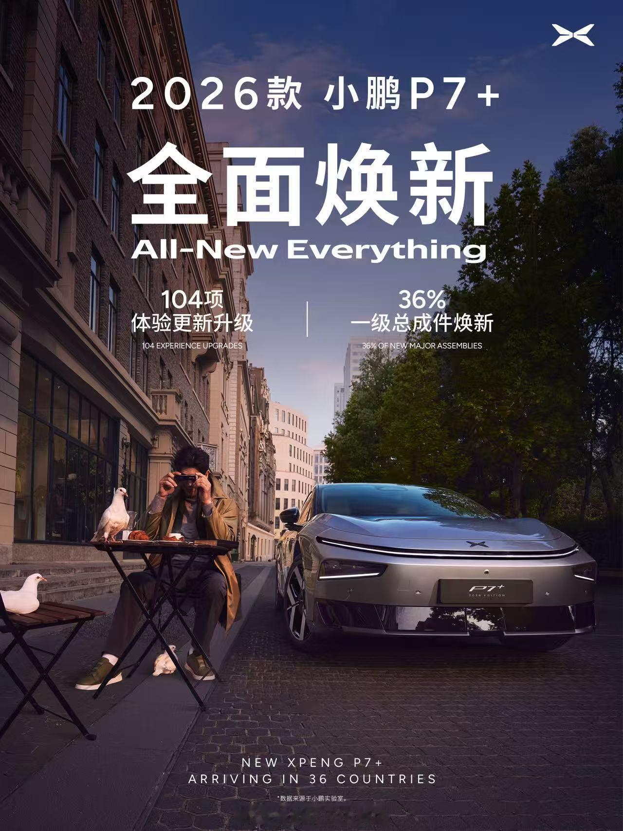 2026款小鹏P7+即将在全球36国发布，作为小鹏首款全球化车型，采