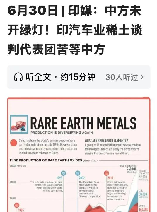 最高级的羞辱就是无视，印度组建代表团想就稀土问题来中国谈判，中方连邀请函都没给。