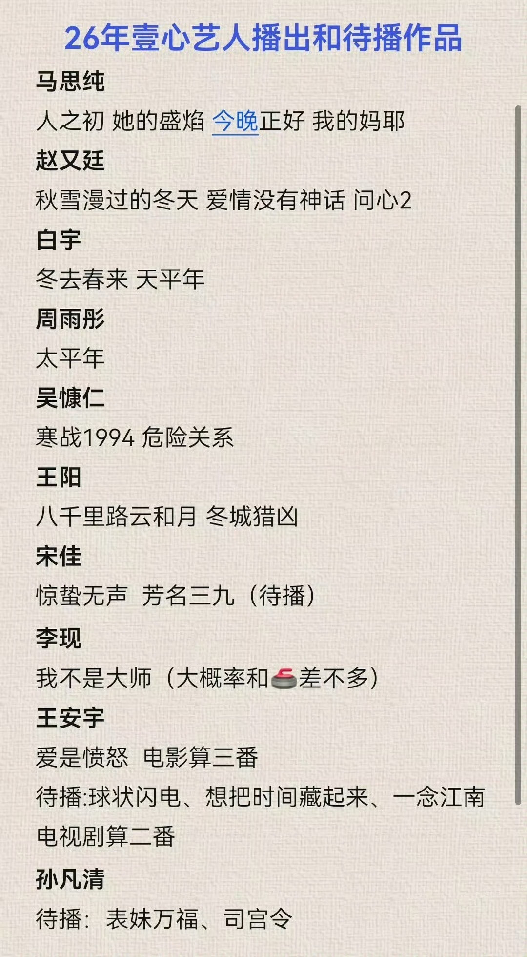 第三十三届中国电视金鹰奖获奖名单最佳女配角：梅婷《生命树》最佳男配角：朱亚文《太平年》最佳女主：宋佳