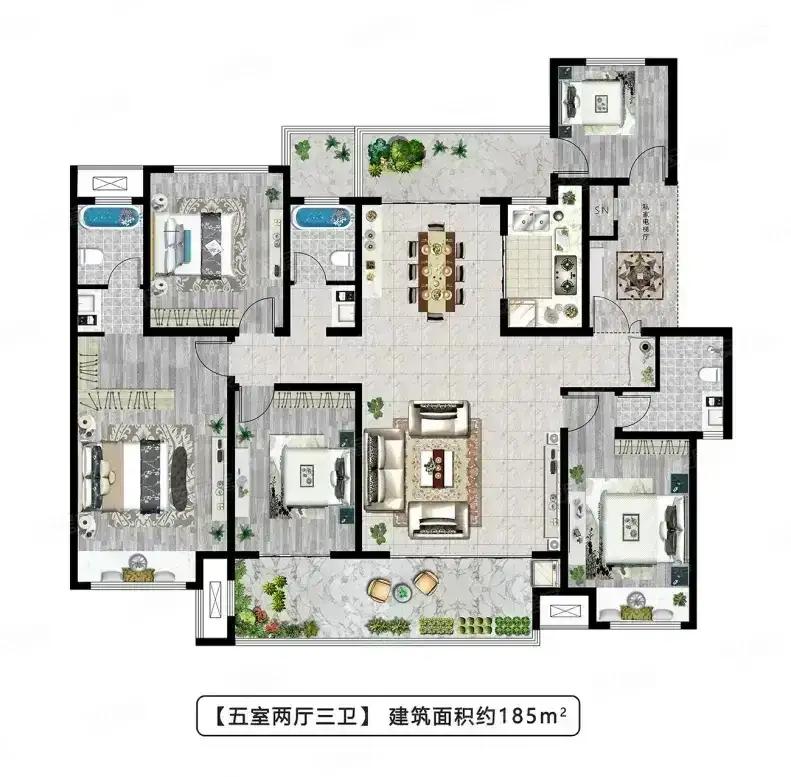185平的五房三卫，是不是改善家庭的终极选择？先看懂户型的底层逻辑再下手。