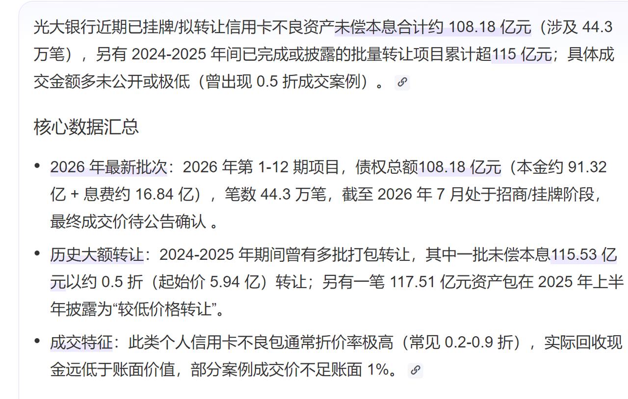 这两年看来用光大银行信用卡，都喜欢透支，而且还不喜欢还。然后都被光大银行便宜卖