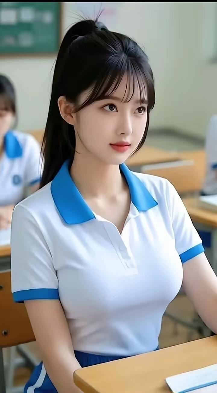 校园里的甜美少女，青春洋溢的气息扑面而来！💕📚✨
