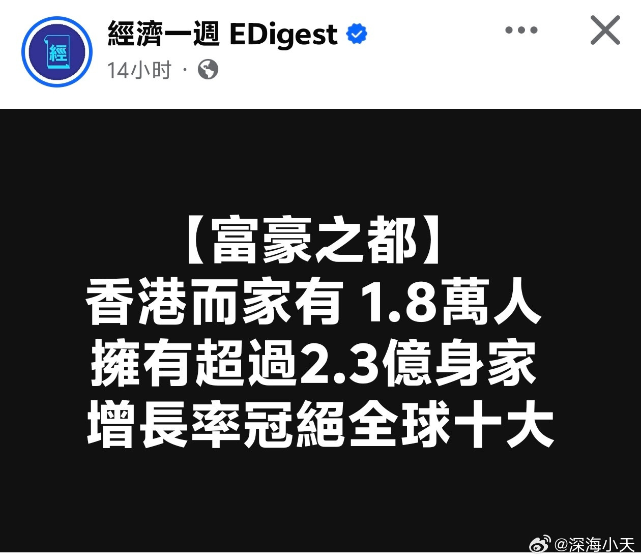 港媒：富豪之都，香港而1.8万人拥有超过2.3亿资产财富信息机构Altrata
