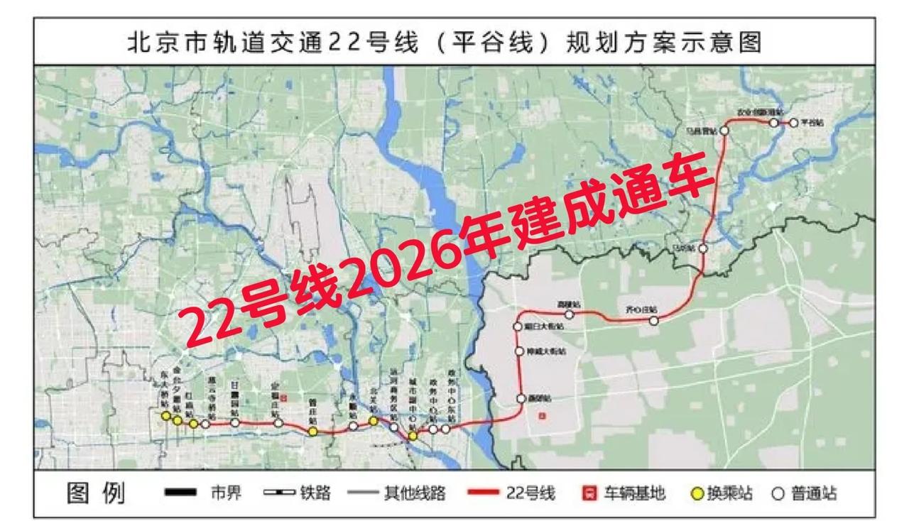 北京22号线预计今年开通轨道交通22号线（红庙—平谷段）计划于‌2026年年