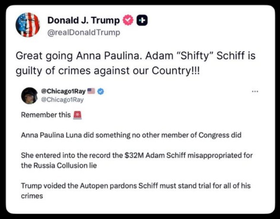 川普：亚当·希夫犯下了危害我们国家的罪行。