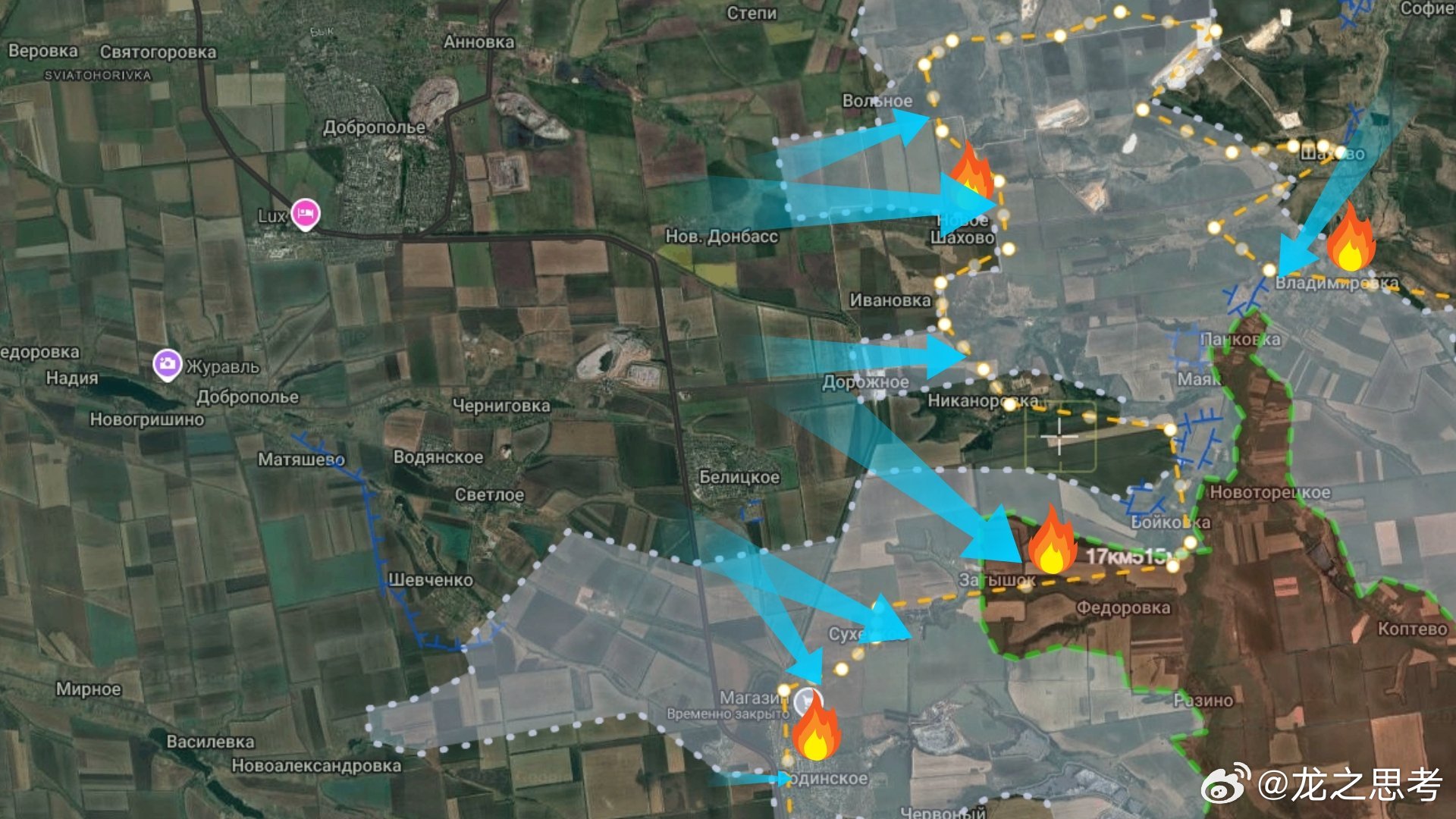 俄乌风云录，乌军在波克罗夫斯克北部发起反击。从罗丁斯克耶到沃尔尼（战线达到15