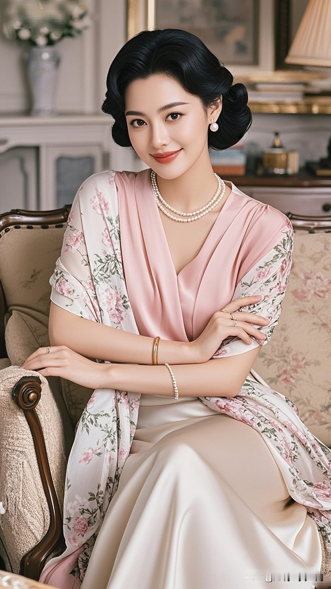 珠光宝气映，美人如画来。每日为生活拍张照优雅复古风，珍珠项链与复古发型相得益彰