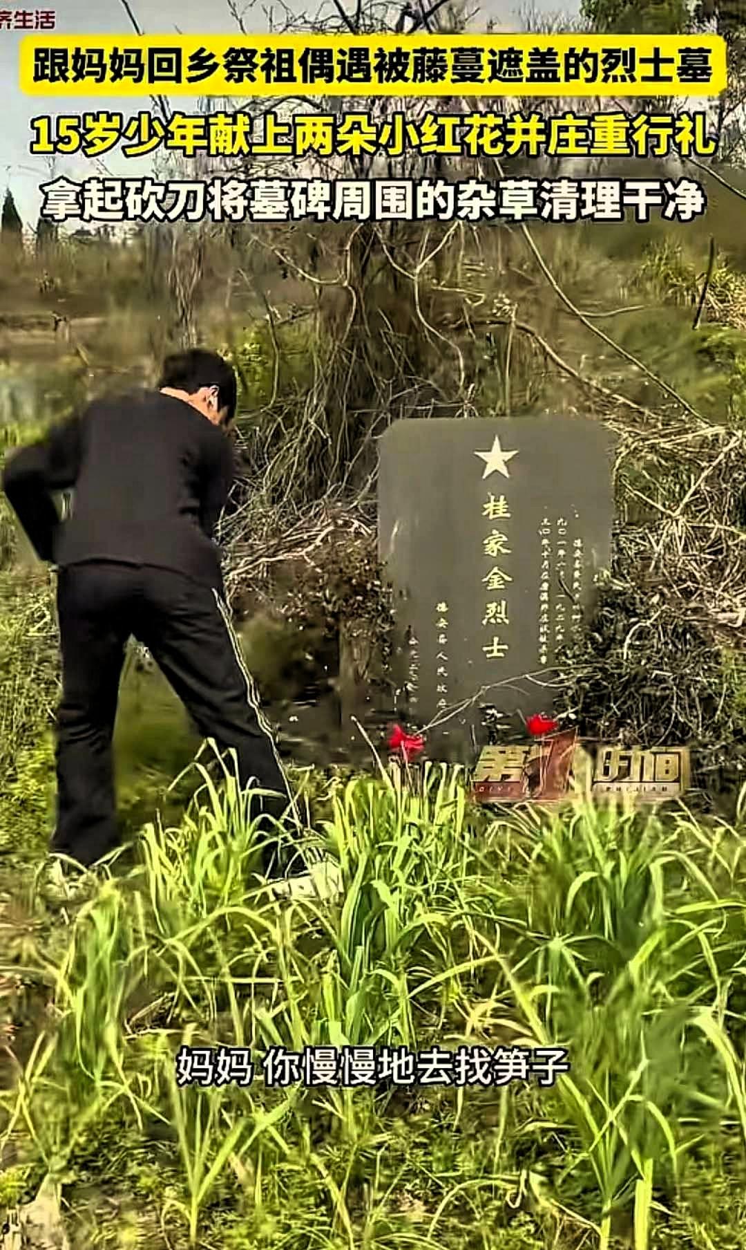 “太懂事了！”江西九江，一女子带15岁儿子回乡上山祭祖，山路偏僻，草木繁茂，行进