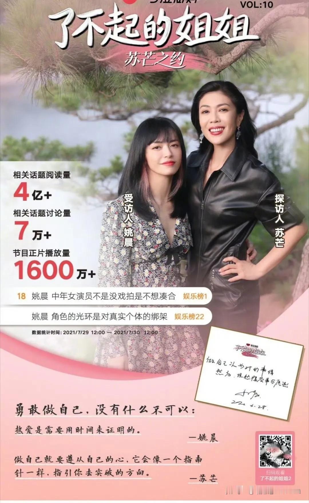姚晨和苏芒居然关系不错！在两个人合作的节目上，姚晨说在饰演苏明玉之前的那几年，她