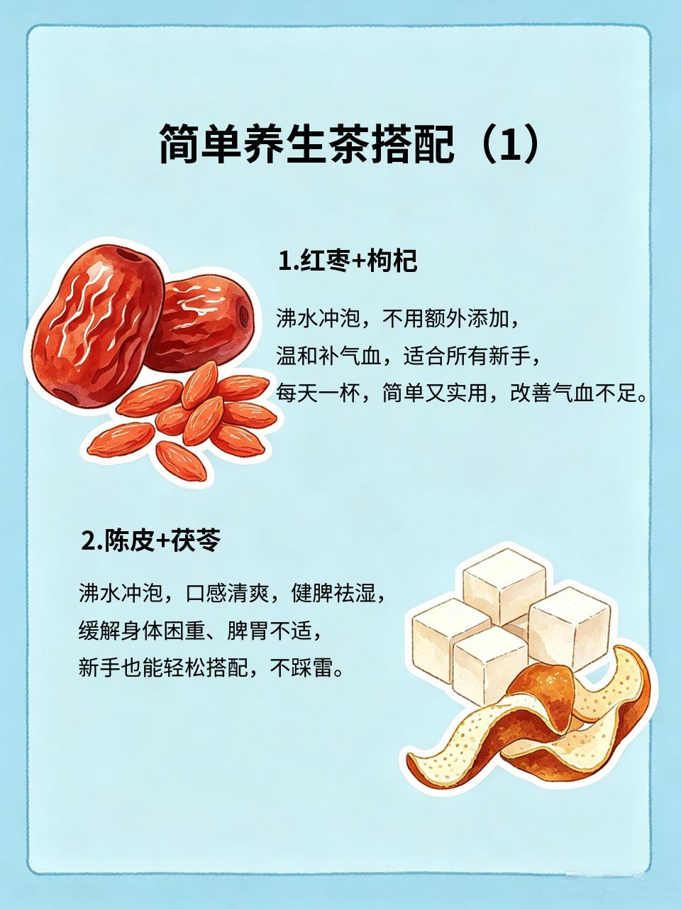 简单养生茶搭配，新手也能泡很多新手想喝养生茶，却不知道怎么搭配，担心搭配不当伤