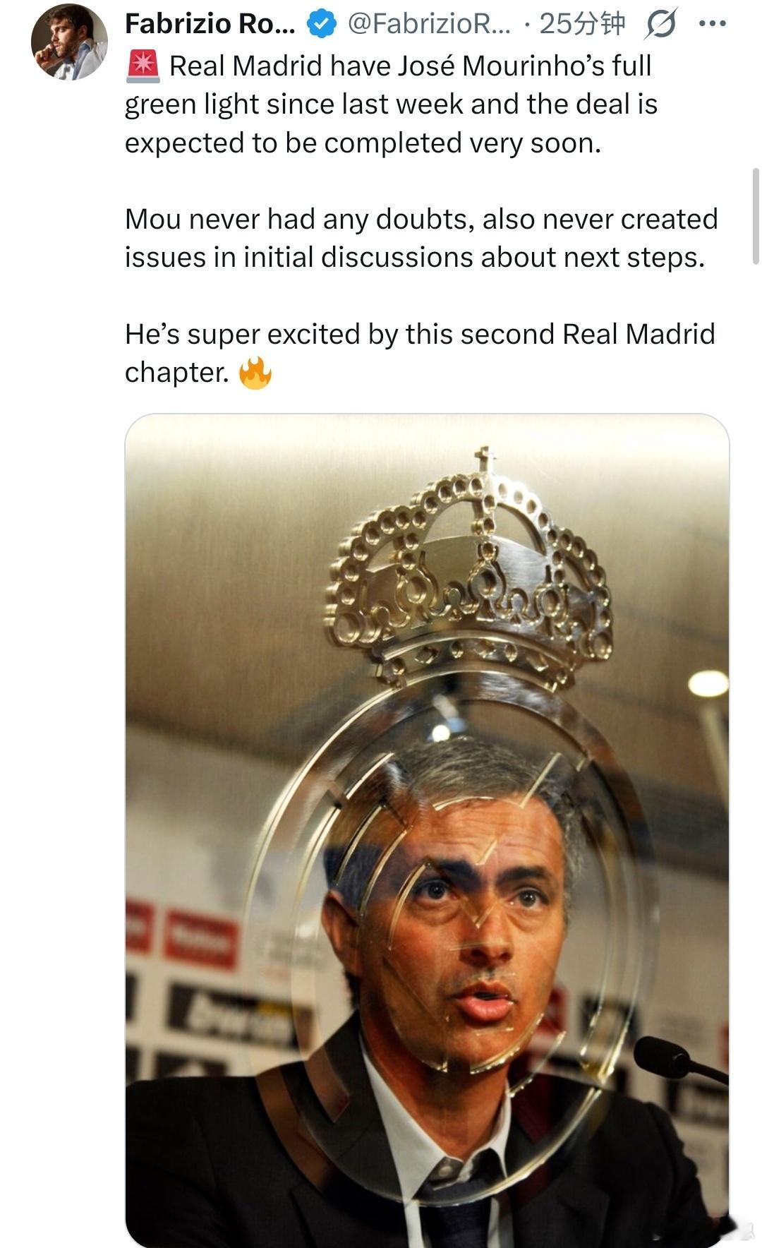 罗马诺实锤！穆里尼奥确定回归执教皇马，官宣近在眼前据罗马诺社媒最新爆料，皇马在上