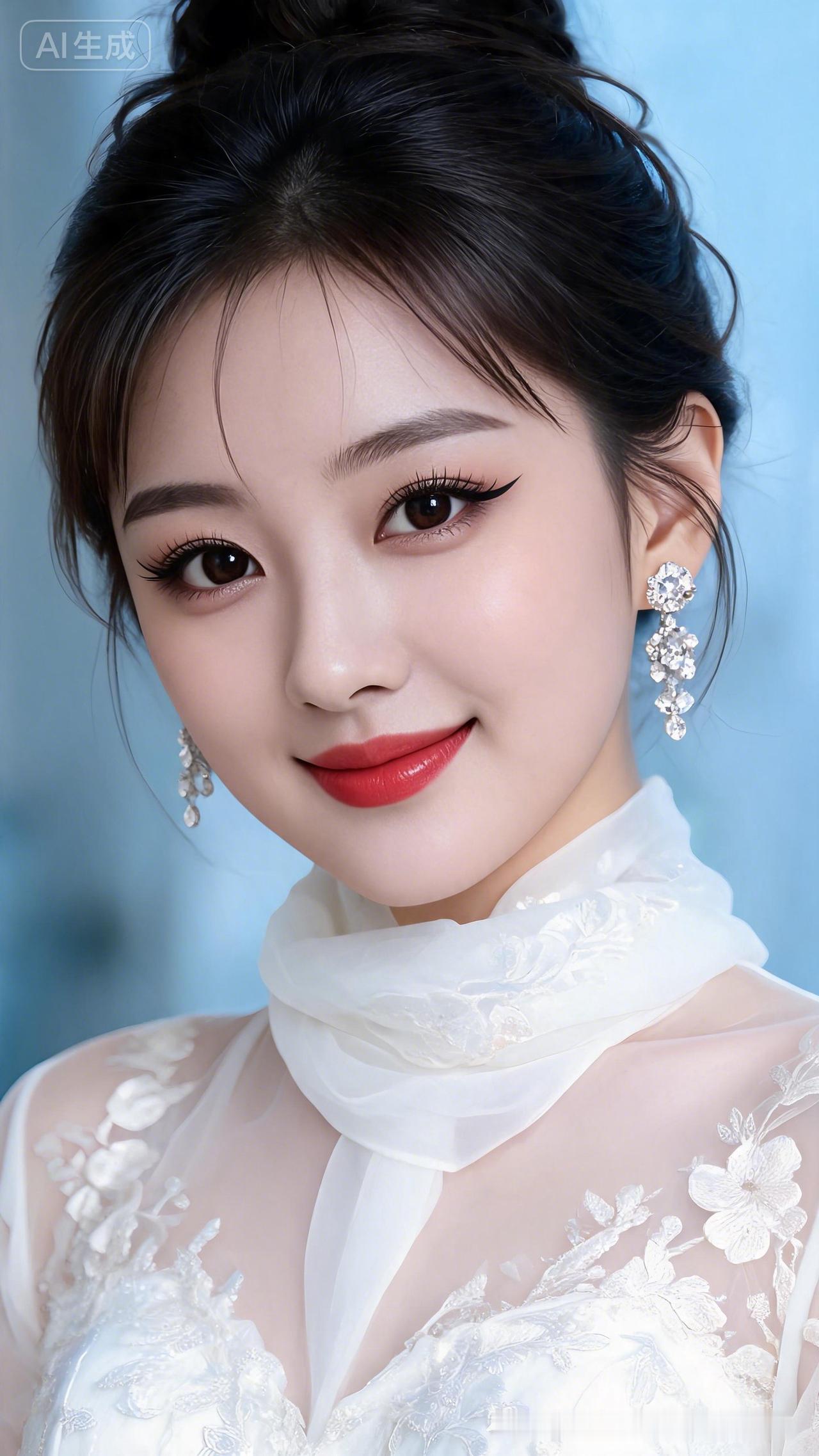 这位美女好漂亮，妆容精致！