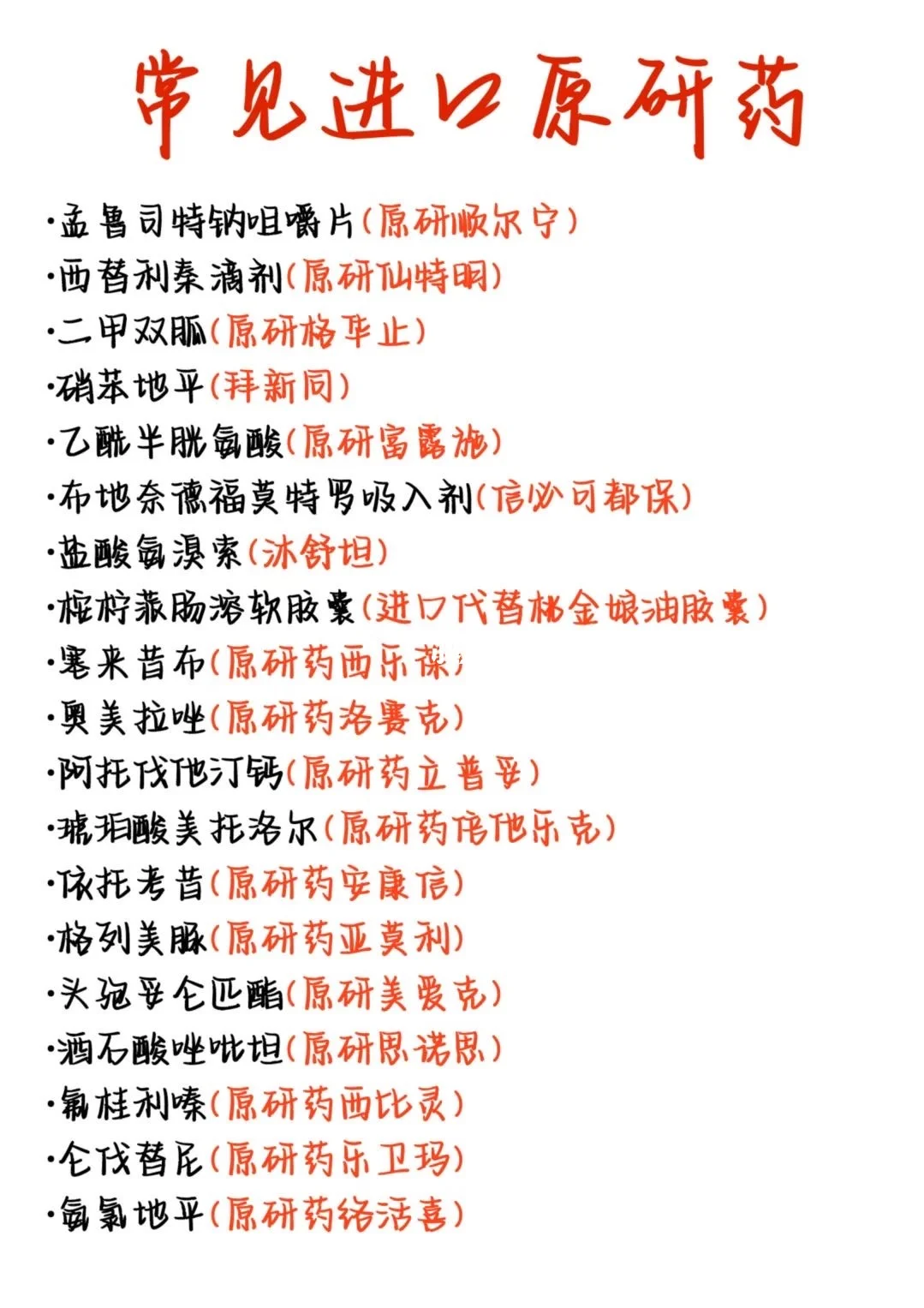 医学生笔记——常见进口原研药
