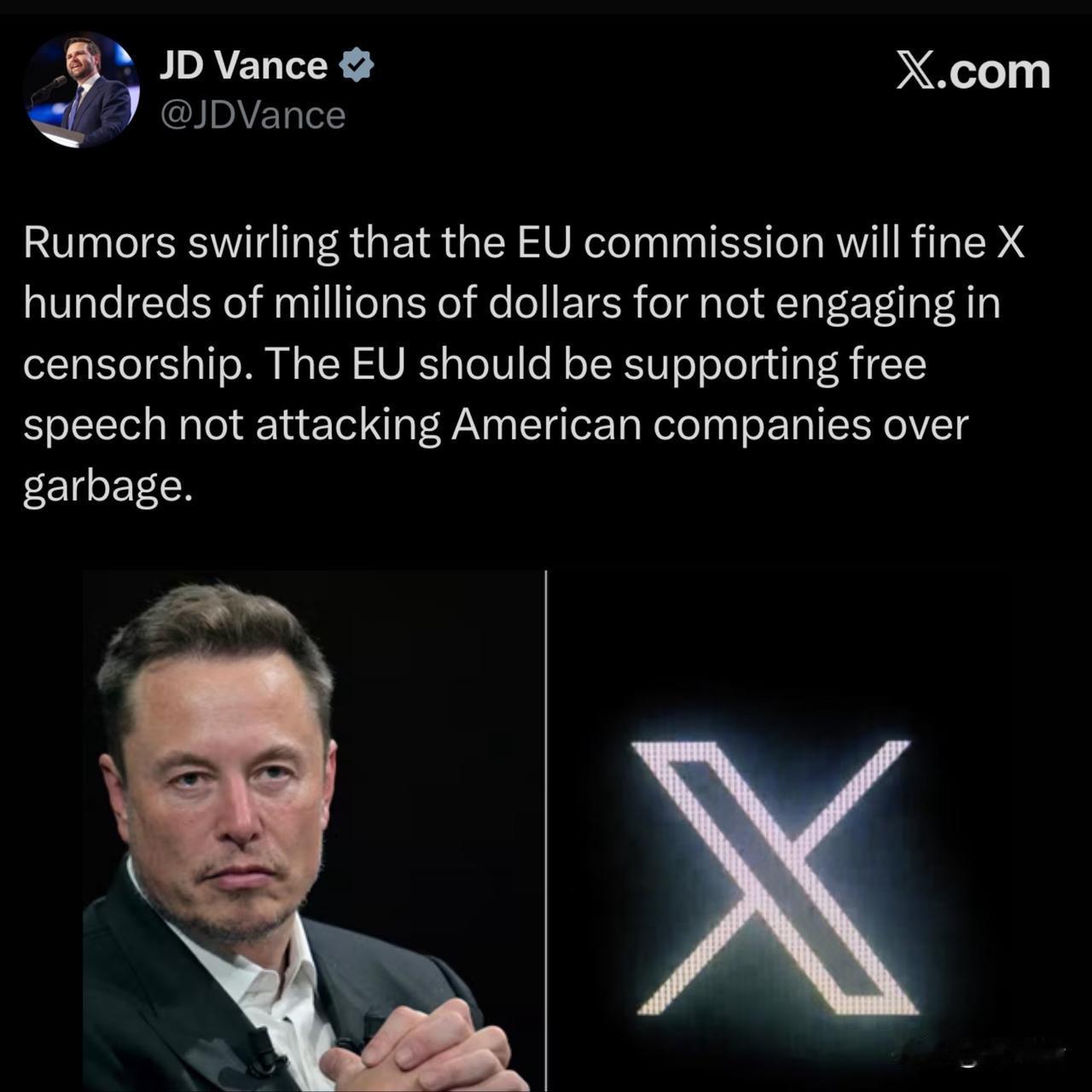 欧盟已对埃隆·马斯克（ElonMusk）的社交媒体平台X处以1.2亿欧元（合1