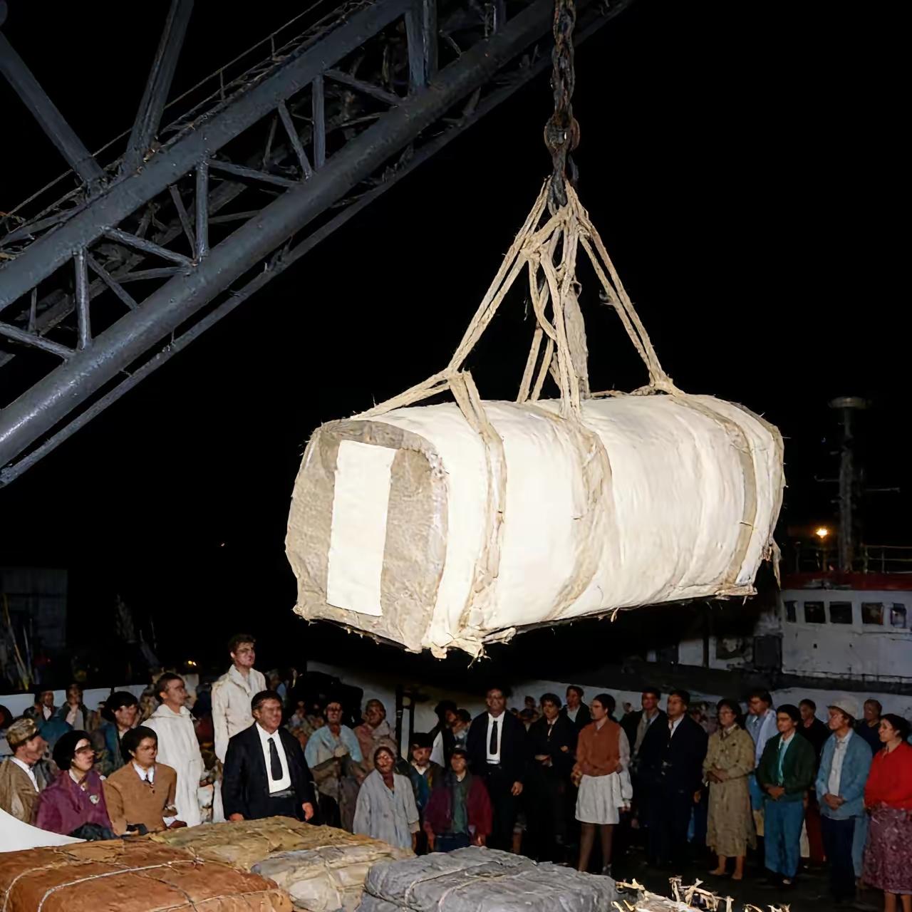 1953年，装着杜月笙尸体的棺材，被运抵台北码头时，一张罕见的镜头，从照片中我们