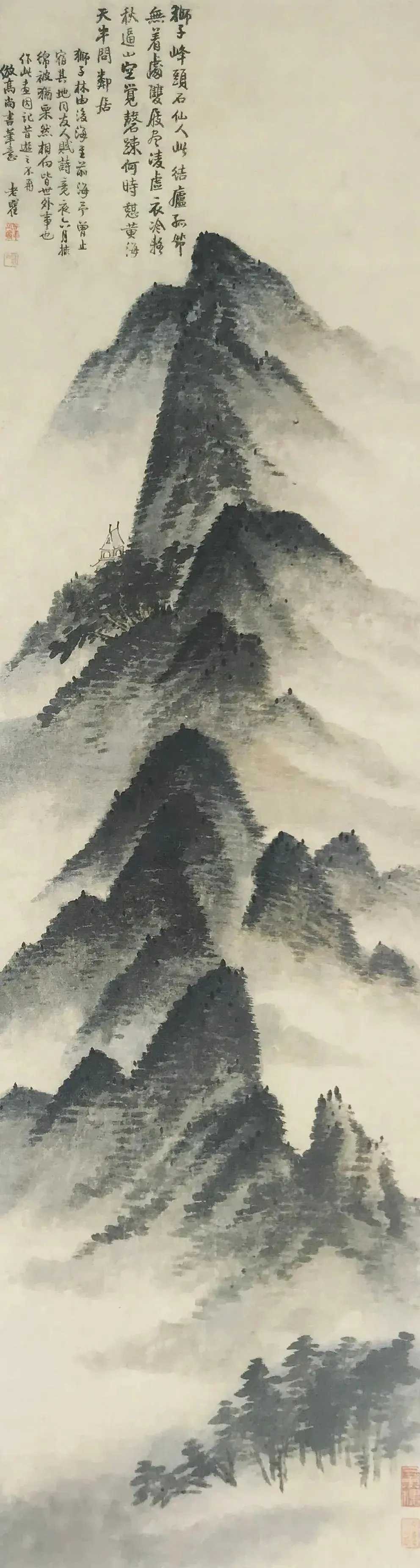 清梅清黄山山水画，梅清是画黄山奇松的高手，人们把他画的黄山松列为神品，以真山