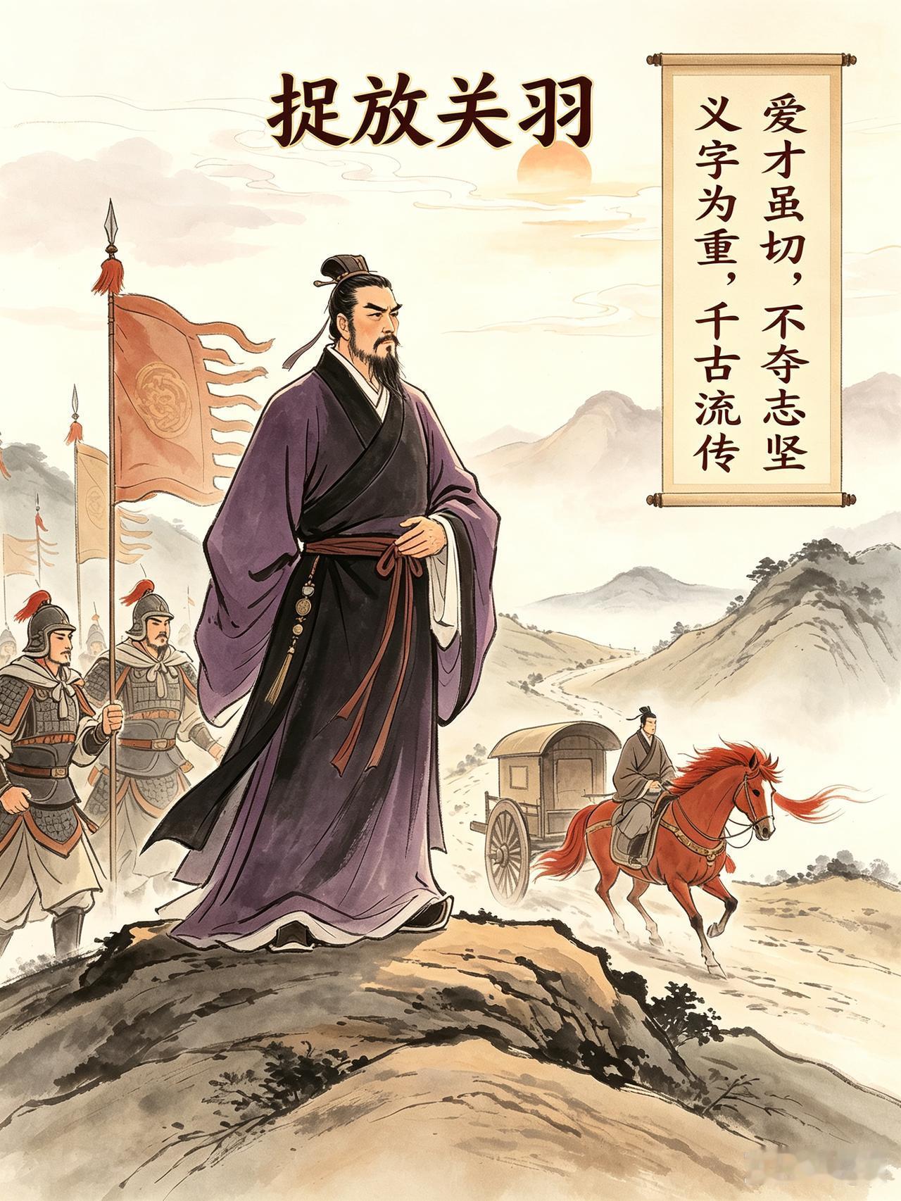 小故事捉放关羽曹操惜才，列举一件：刘败徐州，与飞失散；托付关羽